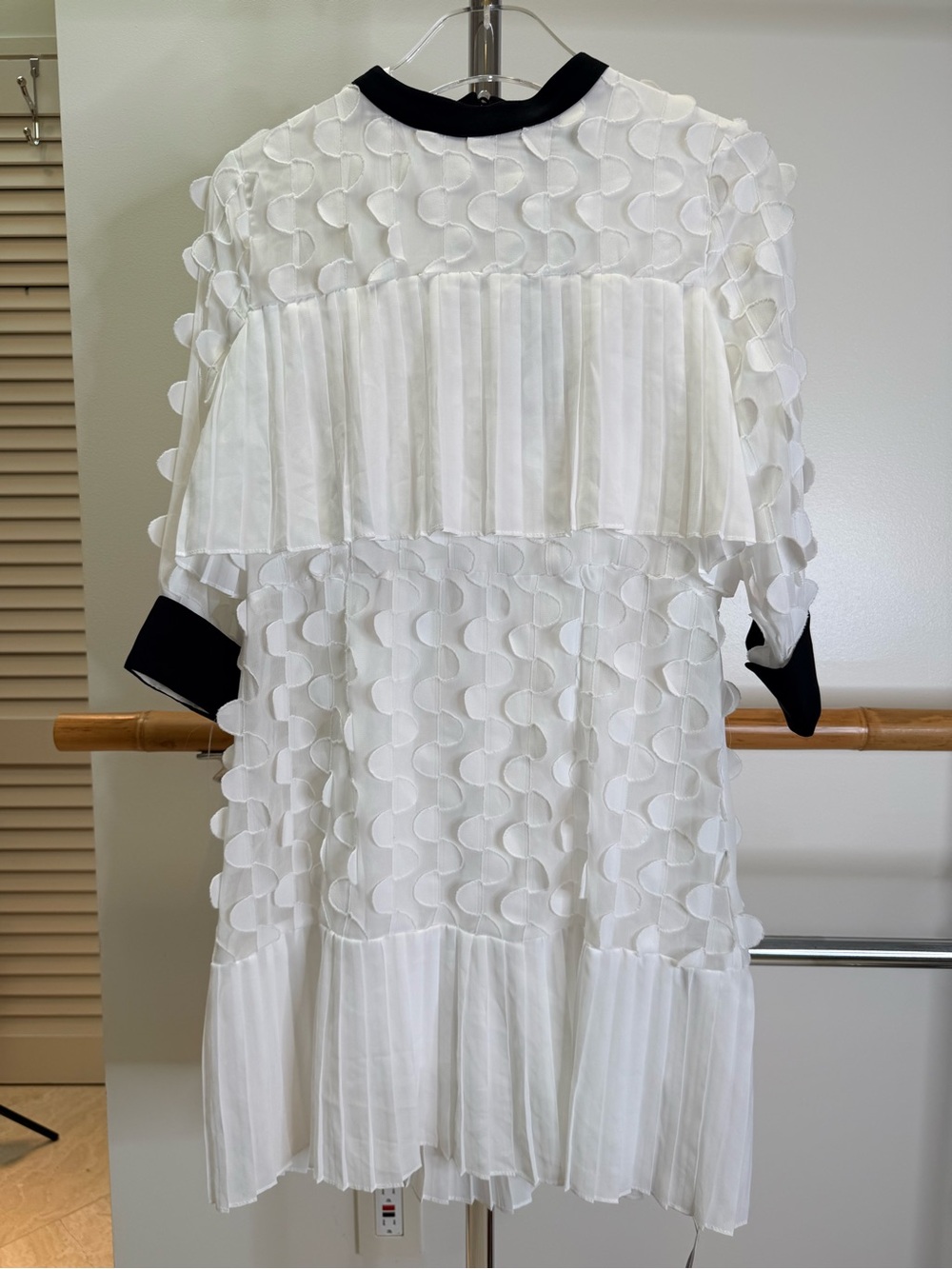 STORETS White Textured Pleated Mini Dress Black Trim Size S NWT